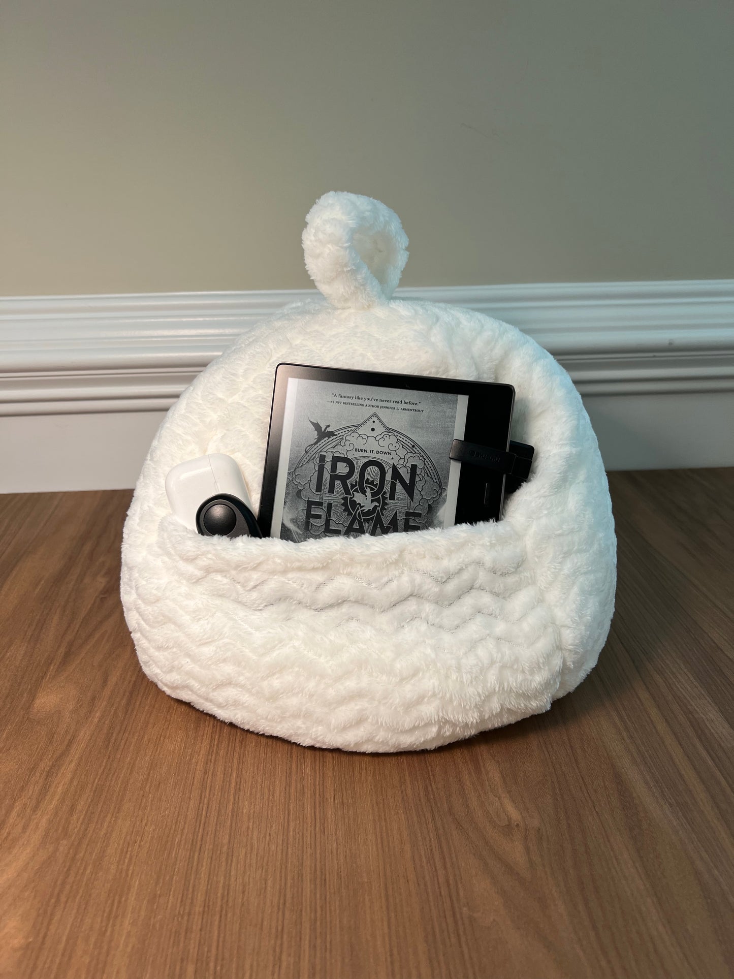 Winter White Plush Pouf