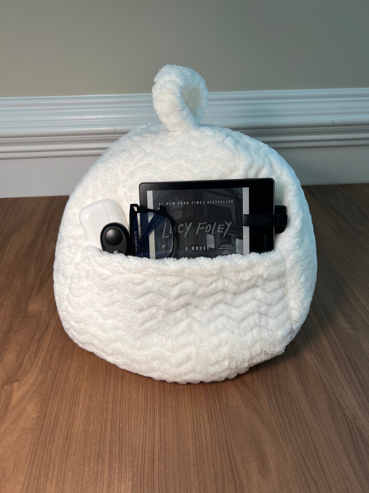 Winter White Plush Pouf