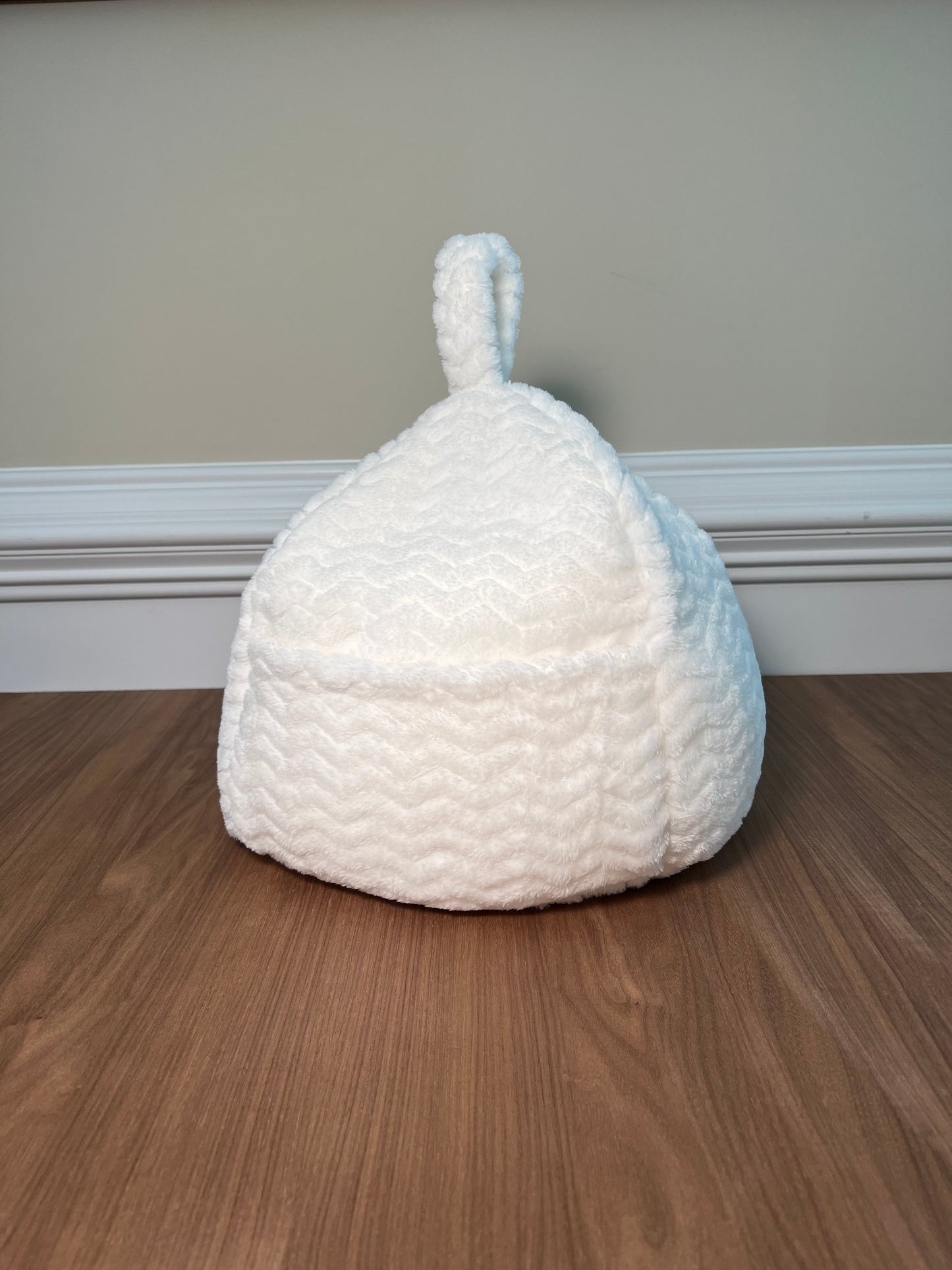 Winter White Plush Pouf