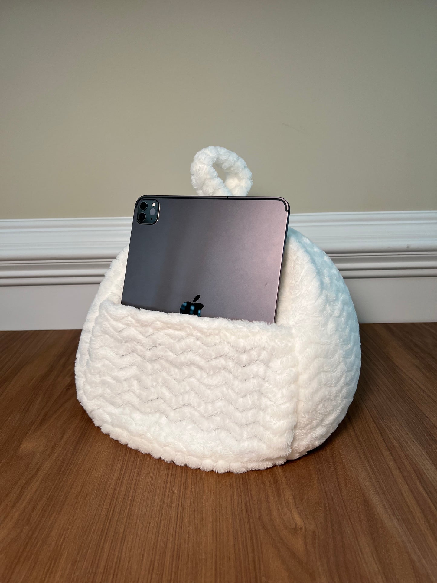 Winter White Plush Pouf