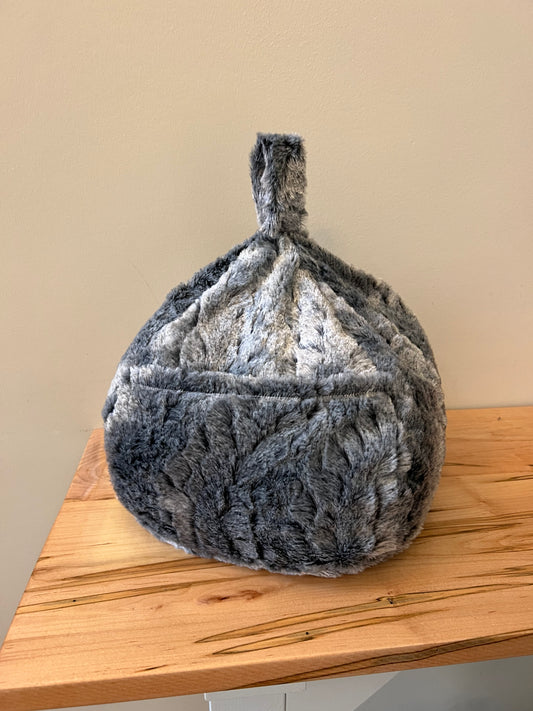 Silver Faux Fur Pouf