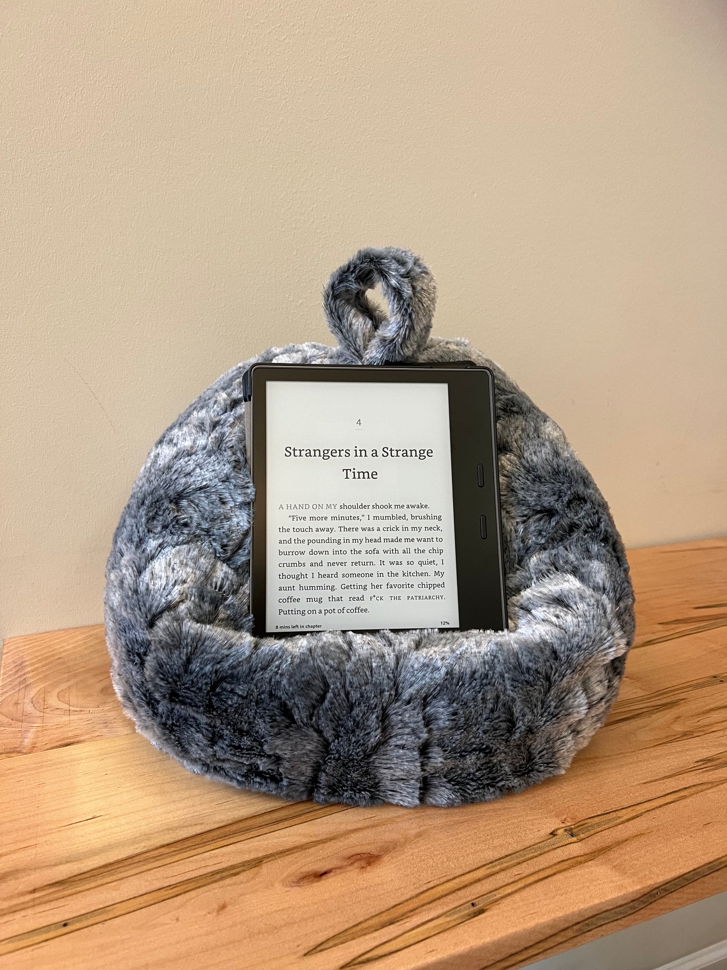 Silver Faux Fur Pouf