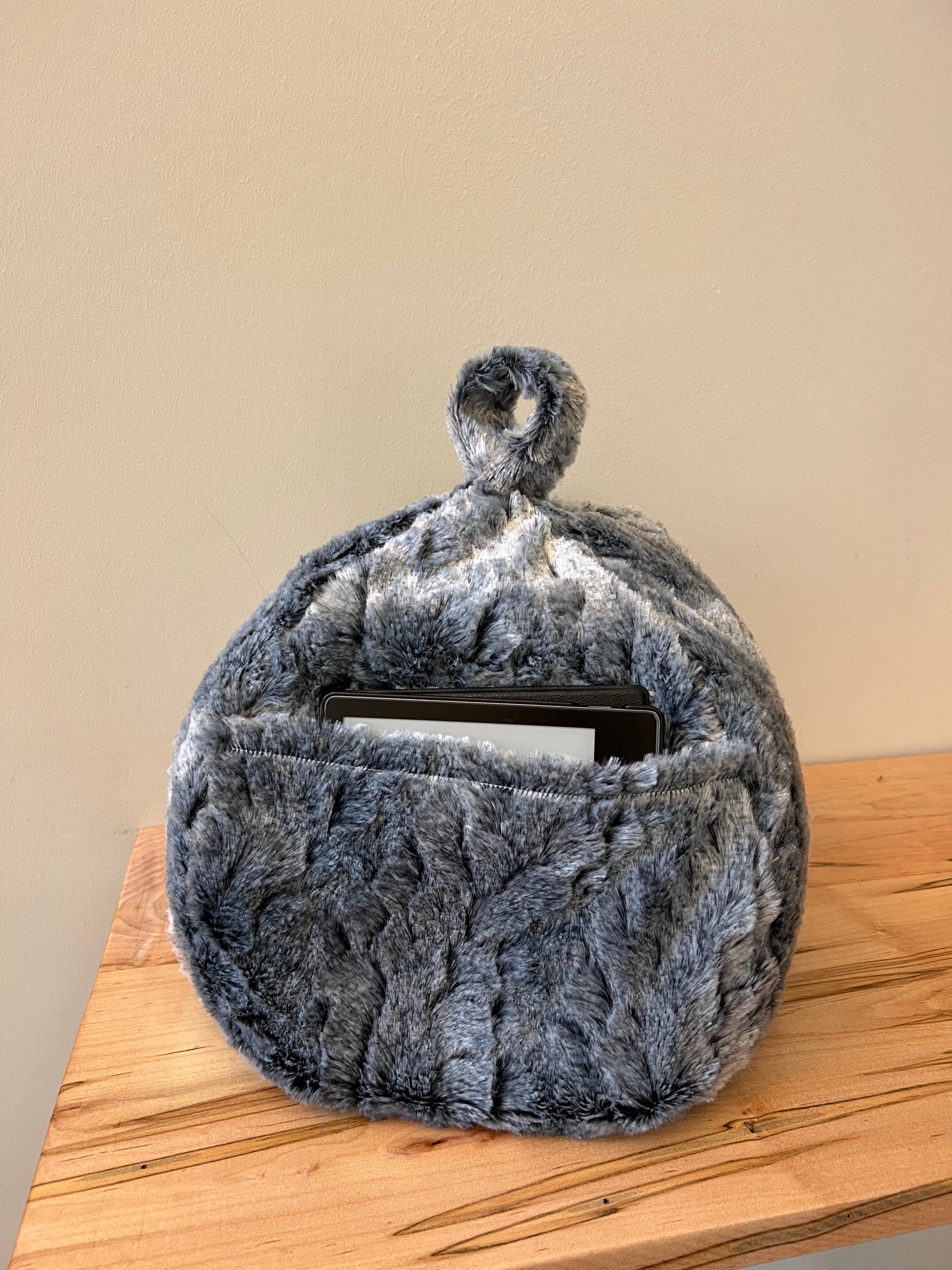 Silver Faux Fur Pouf